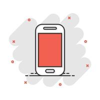 icône de smartphone dans le style comique. pictogramme d'illustration de dessin animé de vecteur de combiné de téléphone. effet d'éclaboussure de concept d'entreprise de smartphone.