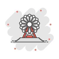 icône de grande roue de dessin animé de vecteur dans le style comique. carrousel dans le pictogramme d'illustration de signe de parc. concept d'effet d'éclaboussure d'entreprise de manège d'amusement.