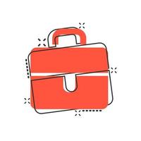 icône de signe de porte-documents dans le style comique. illustration de dessin animé de vecteur de valise sur fond blanc isolé. effet d'éclaboussure du concept d'entreprise de bagages.