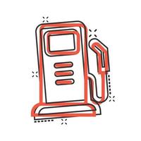 icône de la pompe à carburant dans le style comique. illustration vectorielle de signe de dessin animé de station-service sur fond blanc isolé. concept d'entreprise d'effet d'éclaboussure d'essence. vecteur