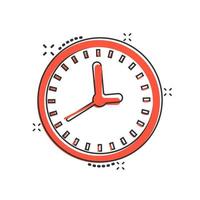 icône de signe d'horloge dans le style comique. illustration de dessin animé de vecteur de gestion du temps sur fond blanc isolé. effet d'éclaboussure de concept d'entreprise de minuterie.