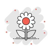 icône de fleur de camomille de dessin animé de vecteur dans le style comique. pictogramme d'illustration de concept de marguerite. concept d'effet d'éclaboussure d'affaires de camomille.