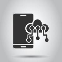 smartphone avec icône de nuage dans un style plat. illustration vectorielle de stockage de réseau téléphonique sur fond blanc isolé. concept d'entreprise de sauvegarde en ligne. vecteur
