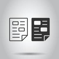 icône de note de document dans un style plat. illustration vectorielle de feuille de papier sur fond blanc. concept d'entreprise de document de bloc-notes. vecteur