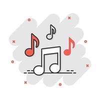 icône de note de musique de dessin animé de vecteur dans le style comique. pictogramme d'illustration de concept de média sonore. concept d'effet d'éclaboussure d'entreprise de note audio.