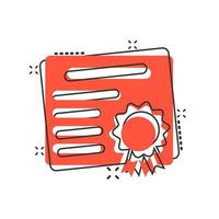 icône de certificat dans le style comique. illustration de dessin animé de vecteur de badge de licence sur fond blanc isolé. concept d'entreprise effet splash médaille gagnant.