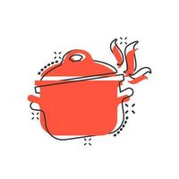 icône de casserole de dessin animé de vecteur dans le style comique. pictogramme d'illustration de concept de pot de cuisine. concept d'effet d'éclaboussure d'entreprise d'équipement de casserole.