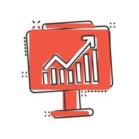 icône de diagramme de croissance dans le style comique. illustration vectorielle de dessin animé graphique financier sur fond blanc isolé. flèche vers le haut du concept d'entreprise effet splash. vecteur