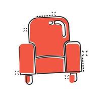 icône de chaise de cinéma dans le style comique. illustration de vecteur de dessin animé de fauteuil sur fond blanc isolé. concept d'entreprise d'effet d'éclaboussure de siège de théâtre.