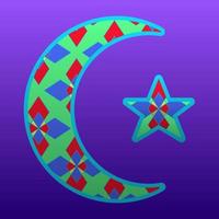 symbole de une étoile et croissant avec coloré rhombe étoiles modèle et violet Contexte élément pour Ramadan fête dans musulman culture et Islam religion vecteur