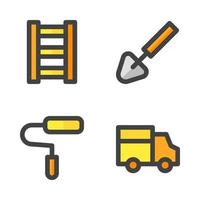 la main d'oeuvre journée Icônes ensemble. escaliers, bêche, peindre brosse, un camion voiture . parfait pour site Internet mobile application, app Icônes, présentation, illustration et tout autre projets vecteur