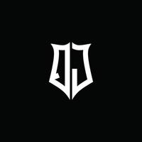 Ruban de logo de lettre monogramme qj avec style de bouclier isolé sur fond noir vecteur