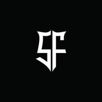 Ruban de logo de lettre monogramme sf avec style de bouclier isolé sur fond noir vecteur