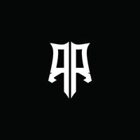 Ruban de logo de lettre monogramme rr avec style de bouclier isolé sur fond noir vecteur
