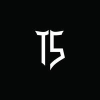 Ruban de logo de lettre monogramme ts avec style de bouclier isolé sur fond noir vecteur