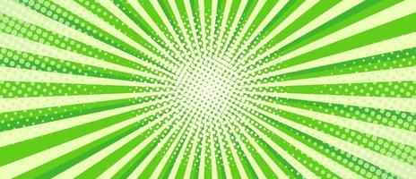 vibrant vert sunburst Contexte. bande dessinée demi-teinte style radial géométrique vecteur illustration