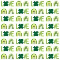 sans couture modèle de main tiré irlandais arcs en ciel, l'amour mot et chanceux trèfle. conception pour st. patricks journée fête, fête décoration, scrapbooking, Accueil décor, textile, imprimer, papier artisanat. vecteur