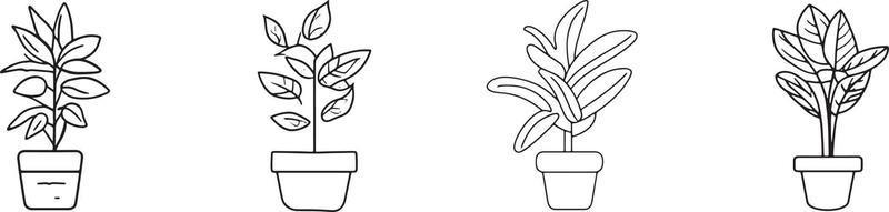 minimaliste collection de dessiné à la main plante d'intérieur des pots dans plat conception vecteur