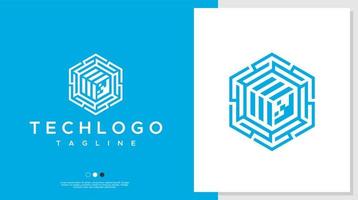 numérique hexagone abstrait logo conception modèle. pixel La technologie logo l'image de marque vecteur. vecteur