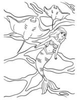 Sirène avec manta rayon coloration page pour des gamins vecteur