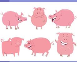 dessin animé marrant les cochons ferme animal personnages ensemble vecteur