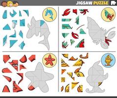 scie sauteuse puzzle Tâches ensemble avec dessin animé Marin animaux vecteur