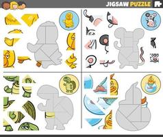 scie sauteuse puzzle Jeux ensemble avec mignonne dessin animé animaux vecteur