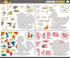 scie sauteuse puzzle Jeux ensemble avec dessin animé ferme animaux vecteur