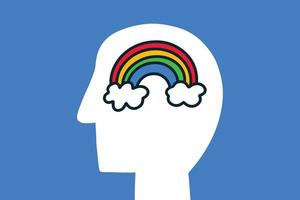 tête avec nuage et arc en ciel cerveau vecteur