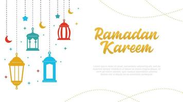 quatre pendaison lanternes et islamique ornements pour Ramadan kareem concept vecteur