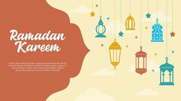 Ramadan kareem Contexte avec pendaison lanternes et islamique ornements. vecteur