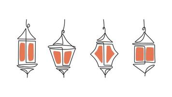 un ligne dessin de quatre lanternes isolé sur blanc Contexte. continu Célibataire ligne minimalisme. vecteur