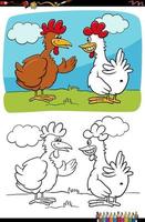 dessin animé drôle poulets parler page de livre de coloriage vecteur