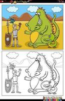 dessin animé, chevalier, et, dragons, livre coloration, page vecteur