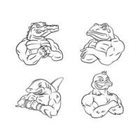 crocodile, grenouille, requin et canard mascotte collection sur blanc Contexte vecteur