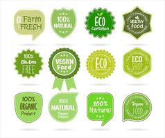 collection de écologie ferme bio nourriture vecteur vert prime badges