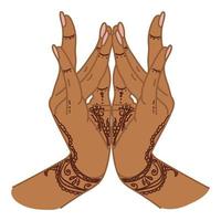 le traditionnel main signe de une dansant femme. Indien classique Danse bharatanatyam mudra. alapadma hasta. Mehendi. fleuri mains avec henné. magnifique main mouvement danse. Couleur vecteur illustration.