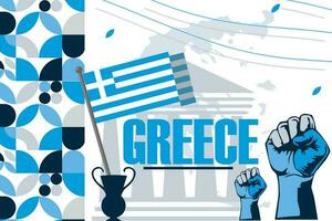 Grèce indépendance journée bannière avec grec drapeau couleurs thème Contexte et géométrique abstrait rétro moderne conception. plusieurs paysages de Grèce, fête de indépendance journée. vecteur