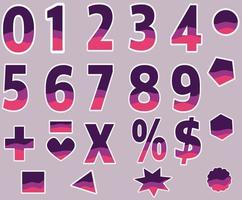 nombre ensemble 0 à 9 moderne violet rose avec blanc frontière Police de caractère alphabet ensemble vecteur