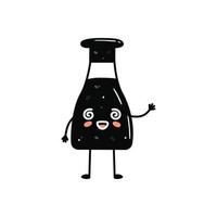 mascotte de sushi kawaii en style dessin animé. jolie bouteille de sauce soja pour le menu vecteur