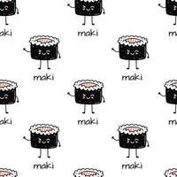 illustration de sushis kawaii. modèle sans couture de vecteur plat dessiné à la main