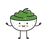 mascotte de sushi kawaii en style dessin animé. joli bol de wasabi pour le menu vecteur