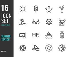 ensemble de 16 icônes de saison estivale, style de ligne mince vecteur
