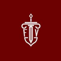 fv initiale logo monogramme conception pour légal avocat vecteur image avec épée et bouclier