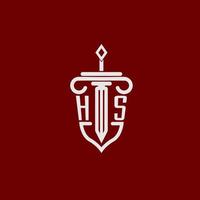 hs initiale logo monogramme conception pour légal avocat vecteur image avec épée et bouclier