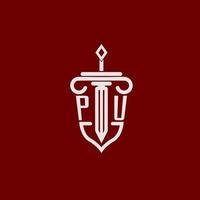 pu initiale logo monogramme conception pour légal avocat vecteur image avec épée et bouclier