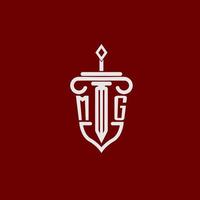 mg initiale logo monogramme conception pour légal avocat vecteur image avec épée et bouclier