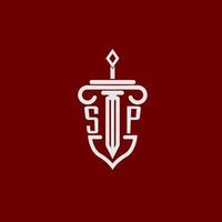 sp initiale logo monogramme conception pour légal avocat vecteur image avec épée et bouclier