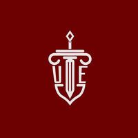 ue initiale logo monogramme conception pour légal avocat vecteur image avec épée et bouclier