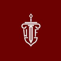 wf initiale logo monogramme conception pour légal avocat vecteur image avec épée et bouclier
